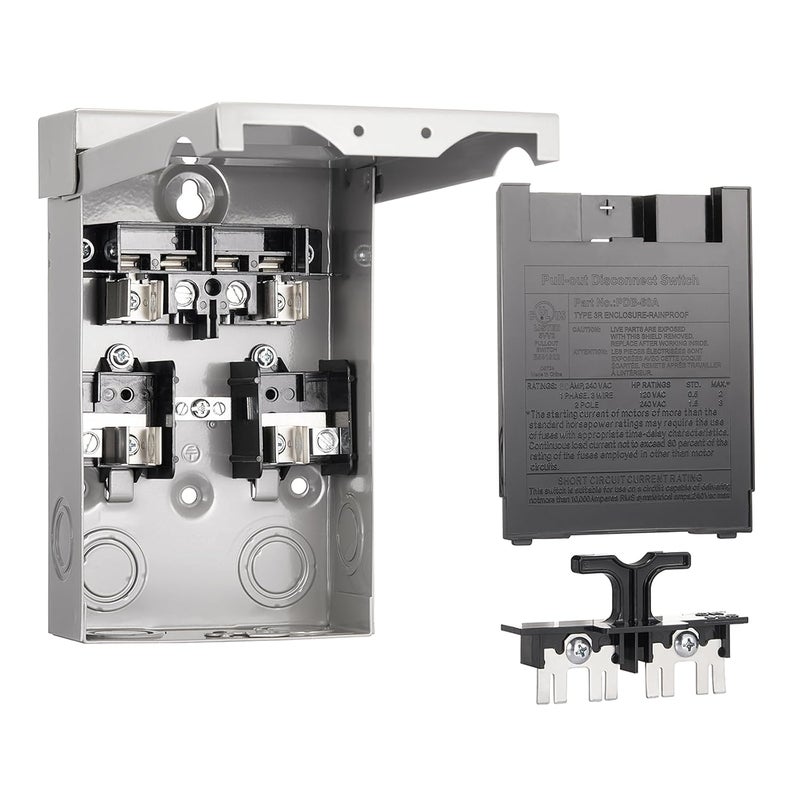 Suplevel 60 Amp Fused AC Disconnect Box, Pull-Out Switch NEMA 3R Outdoor Metal Box for Mini Split, Air Conditioning and Home & Light Commercial HVAC Systems, 240V, UL Listed, Fuse NOT Included - Image 1